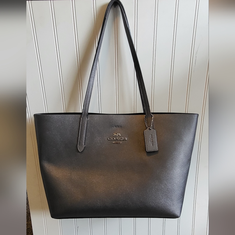 COACH Silver/Grey Large Tote PURSE Authentic